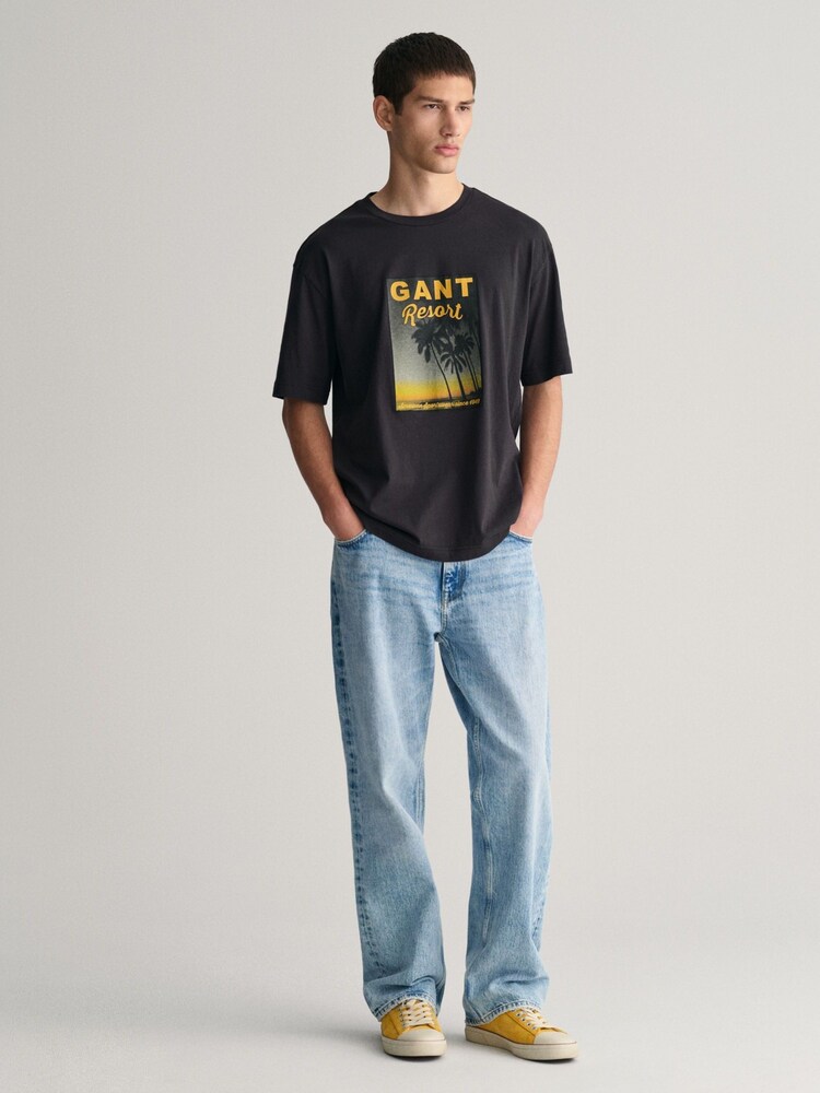 GANT Black 100% Cotton Washed Graphic T-Shirt - Image 1 of 4