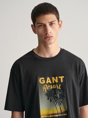 GANT Black 100% Cotton Washed Graphic T-Shirt - Image 3 of 4