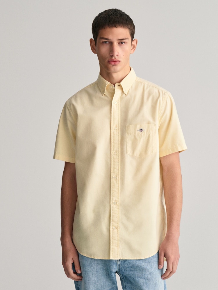 GANT Yellow Regular Fit Oxford Short Sleeve 100% Cotton Shirt - Image 1 of 5