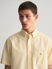GANT Yellow Regular Fit Oxford Short Sleeve 100% Cotton Shirt - Image 4 of 5