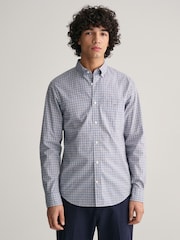 GANT Blue Regular Fit Micro Checked Poplin 100% Cotton Shirt - Image 1 of 6