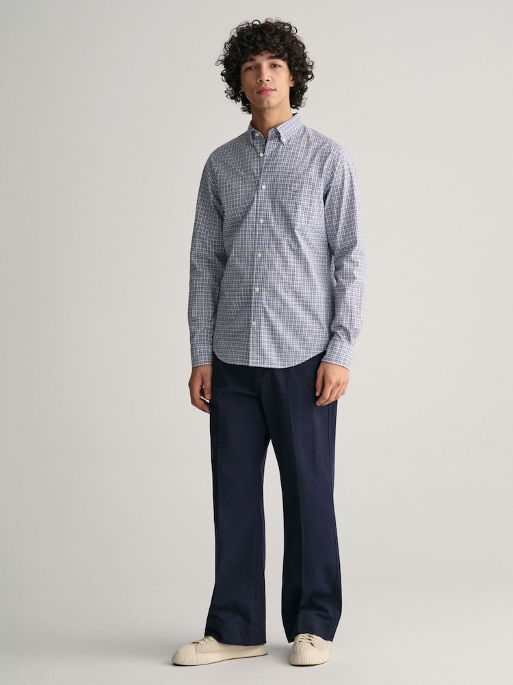 GANT Blue Regular Fit Micro Checked Poplin 100% Cotton Shirt - Image 2 of 6