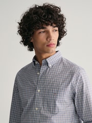 GANT Blue Regular Fit Micro Checked Poplin 100% Cotton Shirt - Image 3 of 6