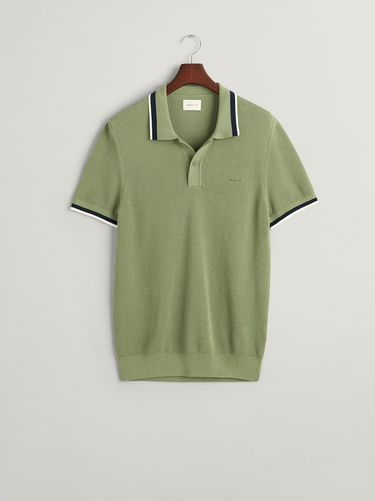 GANT Green 100% Cotton Piqué Knitted Polo Shirt - Image 5 of 5