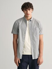 GANT Green Regular Fit Micro Checked Poplin 100% Cotton Shirt - Image 1 of 6