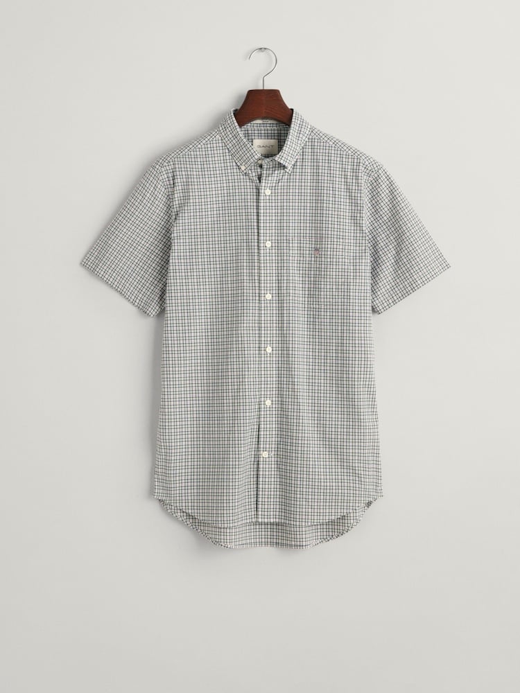 GANT Green Regular Fit Micro Checked Poplin 100% Cotton Shirt - Image 6 of 6