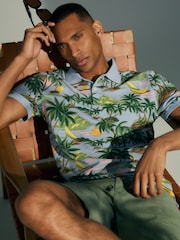 GANT Blue Hawaiian Print 100% Cotton Polo Shirt - Image 1 of 8