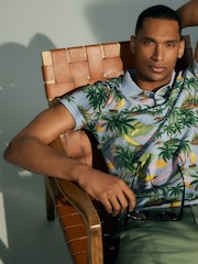 GANT Blue Hawaiian Print 100% Cotton Polo Shirt - Image 2 of 8