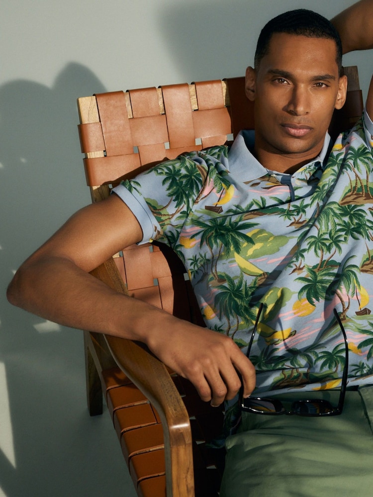 GANT Blue Hawaiian Print 100% Cotton Polo Shirt - Image 2 of 8