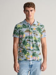 GANT Blue Hawaiian Print 100% Cotton Polo Shirt - Image 3 of 8