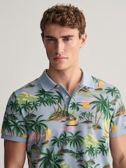 GANT Blue Hawaiian Print 100% Cotton Polo Shirt - Image 6 of 8