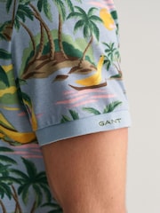 GANT Blue Hawaiian Print 100% Cotton Polo Shirt - Image 7 of 8