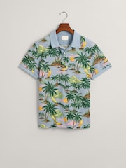 GANT Blue Hawaiian Print 100% Cotton Polo Shirt - Image 8 of 8