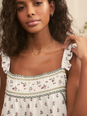 Laura Ashley White Aylesmore Sprig Crinkle 100% Cotton Cami And Shorts Set - Image 5 of 10