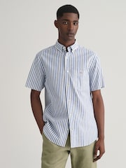 GANT Blue Regular Fit Striped Cotton Linen Shirt - Image 1 of 5