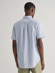 GANT Blue Regular Fit Striped Cotton Linen Shirt - Image 2 of 5