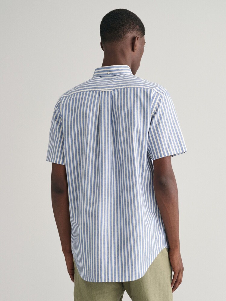 GANT Blue Regular Fit Striped Cotton Linen Shirt - Image 2 of 5