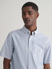 GANT Blue Regular Fit Striped Cotton Linen Shirt - Image 4 of 5
