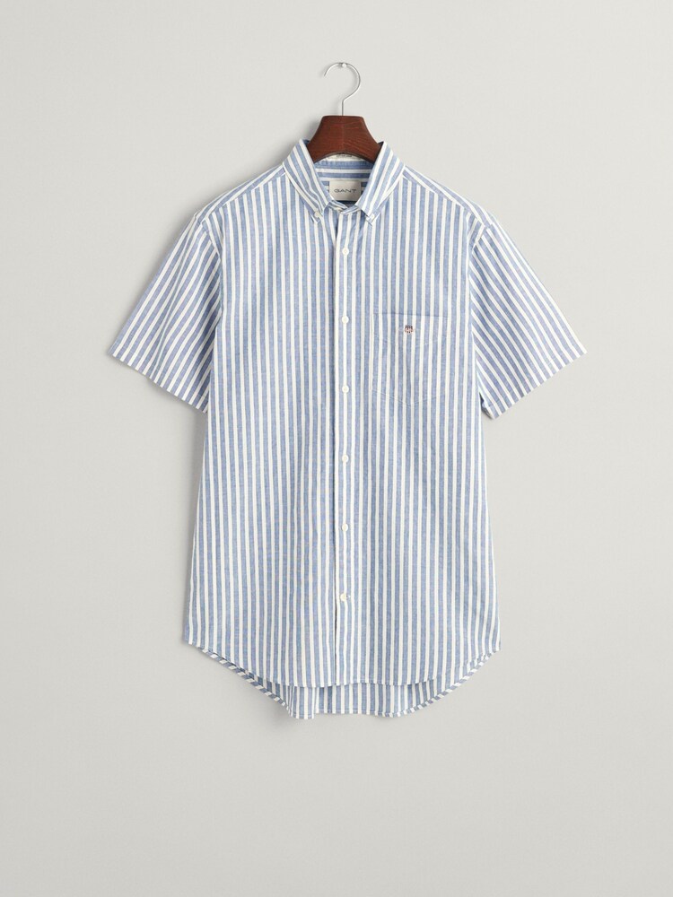 GANT Blue Regular Fit Striped Cotton Linen Shirt - Image 5 of 5
