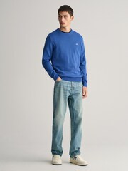 GANT Light Blue Classic Cotton Crew Neck Jumper - Image 3 of 5