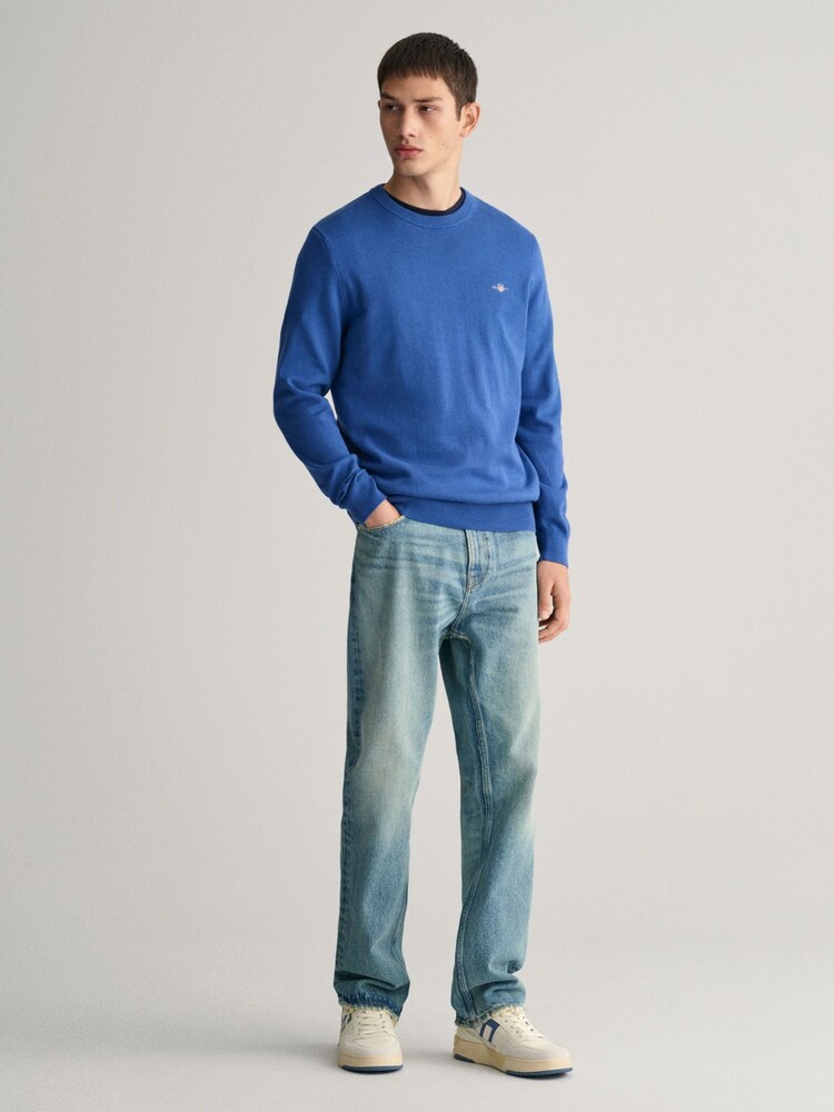 GANT Light Blue Classic Cotton Crew Neck Jumper - Image 3 of 5