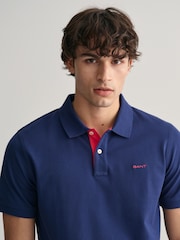 GANT Dark Blue Contrast Collar Polo Shirt - Image 4 of 6