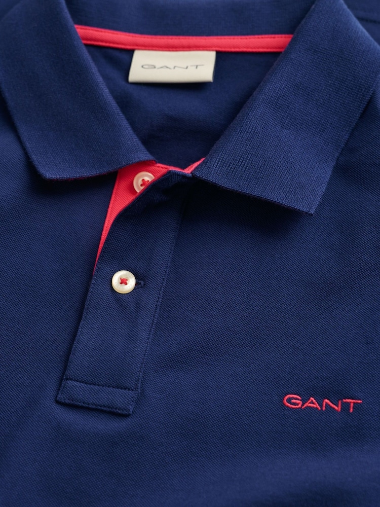 GANT Dark Blue Contrast Collar Polo Shirt - Image 6 of 6