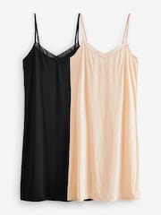Black / Pastel Rose Nude Short Soft Microfibre Slips 2 Pack - Image 1 of 3