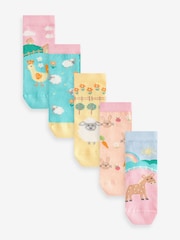Pink and Green 5 Pack Cotton Rich Farm Character Ankle Socks - Image 1 of 6