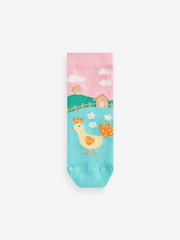 Pink and Green 5 Pack Cotton Rich Farm Character Ankle Socks - Image 2 of 6
