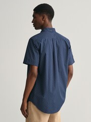 GANT Blue Regular Fit Micro Print Short Sleeve 100% Cotton Shirt - Image 2 of 5