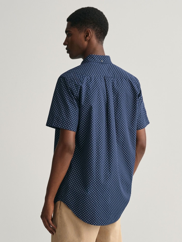 GANT Blue Regular Fit Micro Print Short Sleeve 100% Cotton Shirt - Image 2 of 5