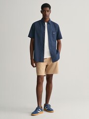 GANT Blue Regular Fit Micro Print Short Sleeve 100% Cotton Shirt - Image 3 of 5