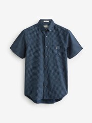 GANT Blue Regular Fit Micro Print Short Sleeve 100% Cotton Shirt - Image 5 of 5