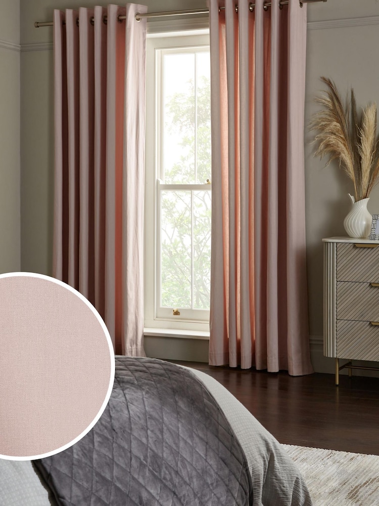 Dusky Pink Cotton Lined Eyelet Curtains - Image 1 of 8