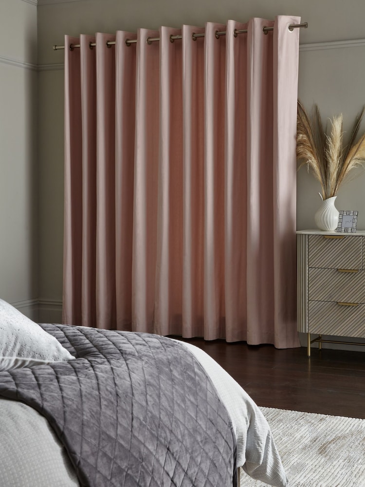 Dusky Pink Cotton Lined Eyelet Curtains - Image 3 of 8