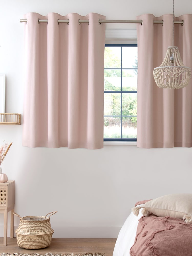 Dusky Pink Cotton Lined Eyelet Curtains - Image 4 of 8
