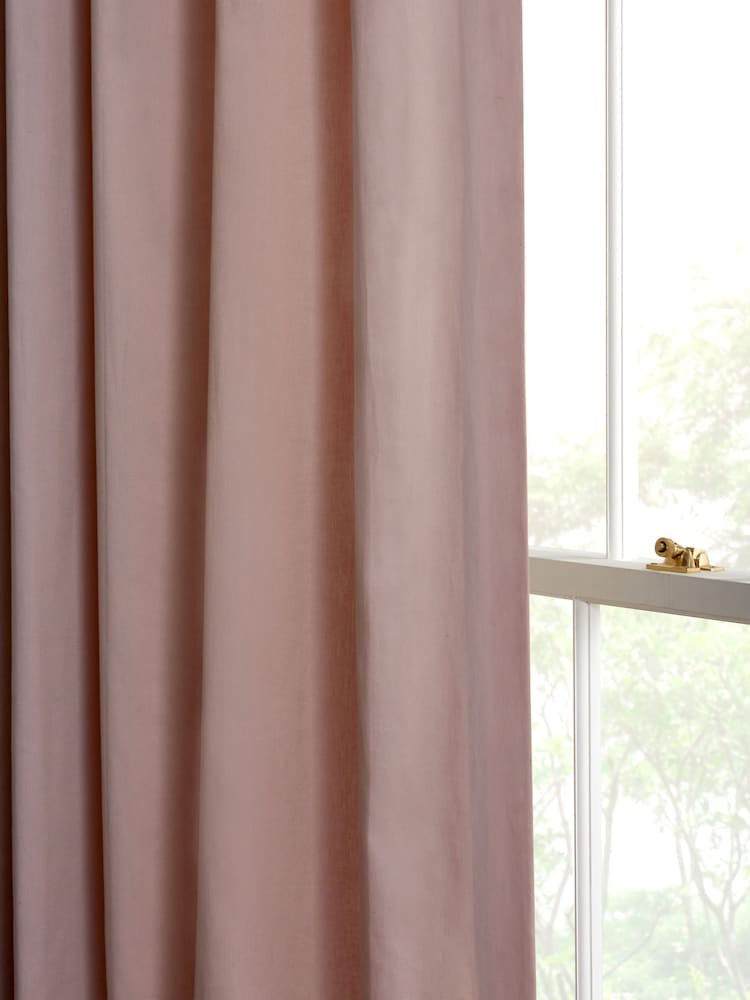 Dusky Pink Cotton Lined Eyelet Curtains - Image 6 of 8