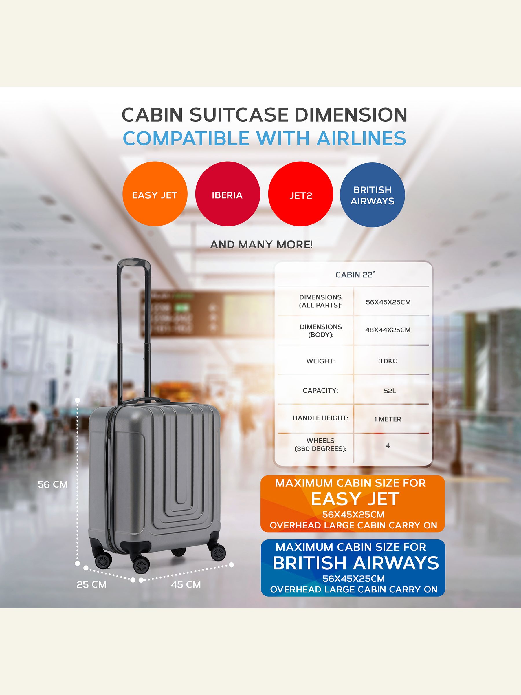 Buy Flight Knight 56x45x25cm EasyJet Overhead 8 Wheel ABS Hard