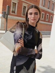 Blue Floral Long Sleeve Mesh Midi Dress - Image 4 of 7