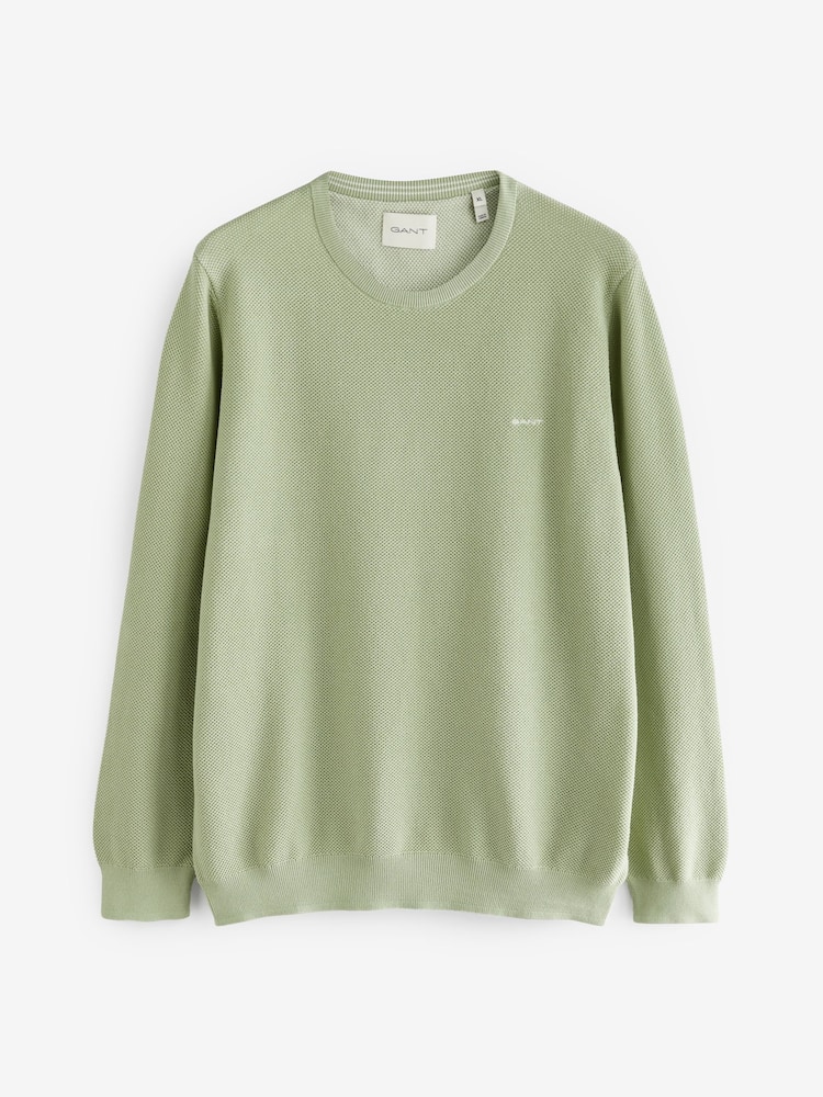 GANT Light Green Cotton Pique Crew Neck Jumper - Image 5 of 5