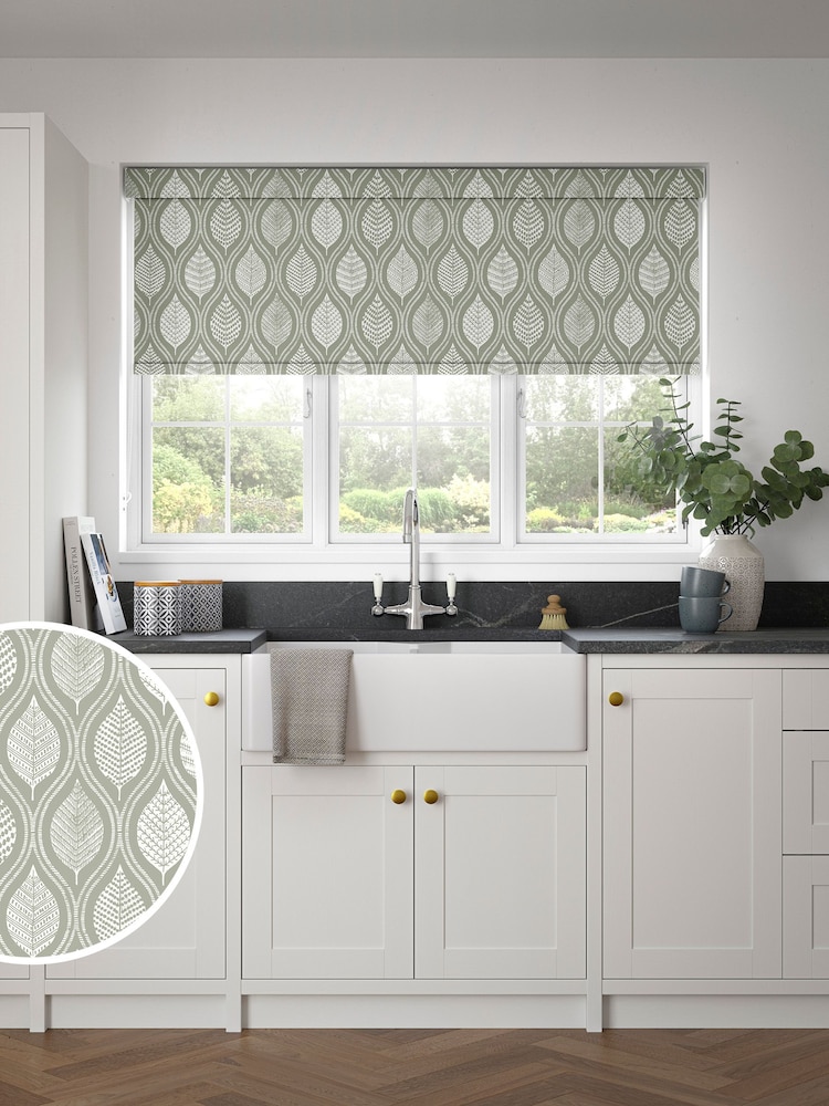 Green Lino Leaf Made to Measure Roller Blind - Image 1 of 6