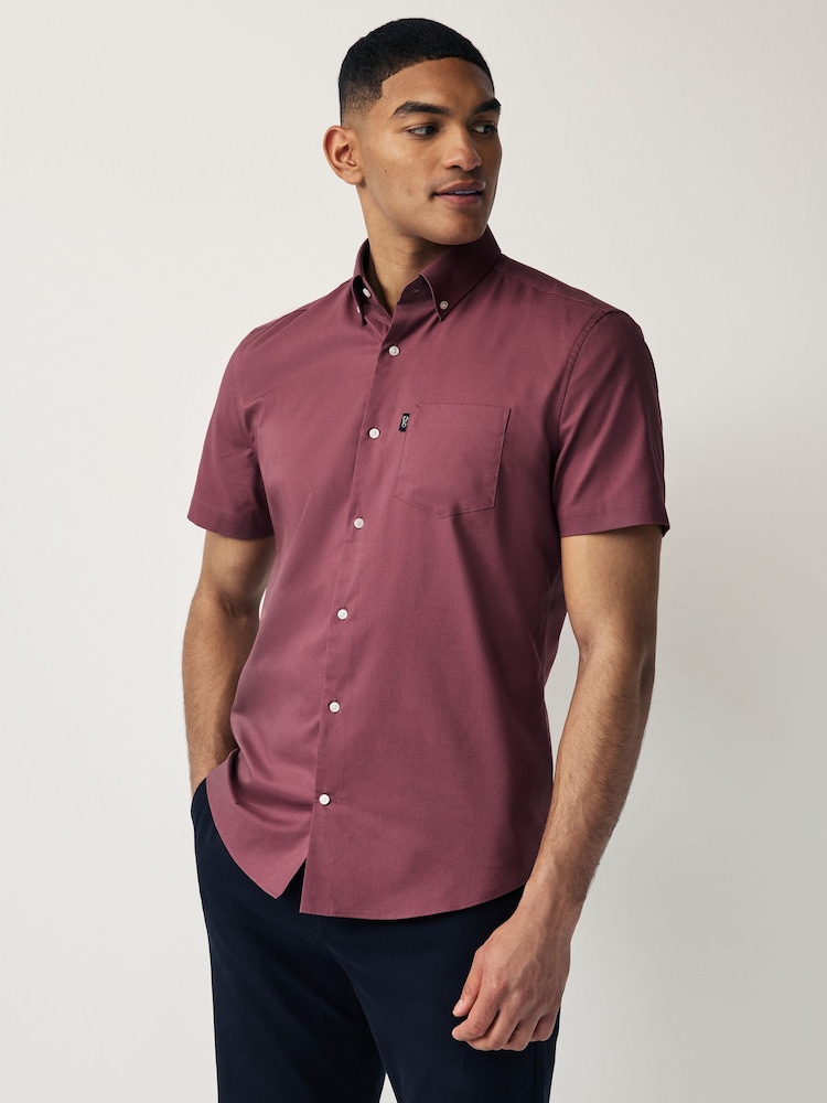 Damson Pink Regular Fit Short Sleeve Easy Iron Button Down Oxford Shirt - Image 1 of 7