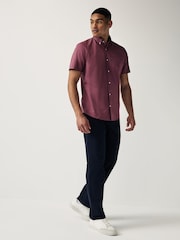 Damson Pink Regular Fit Short Sleeve Easy Iron Button Down Oxford Shirt - Image 2 of 7