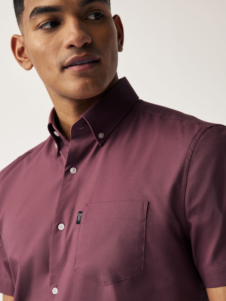 Damson Pink Regular Fit Short Sleeve Easy Iron Button Down Oxford Shirt - Image 4 of 7