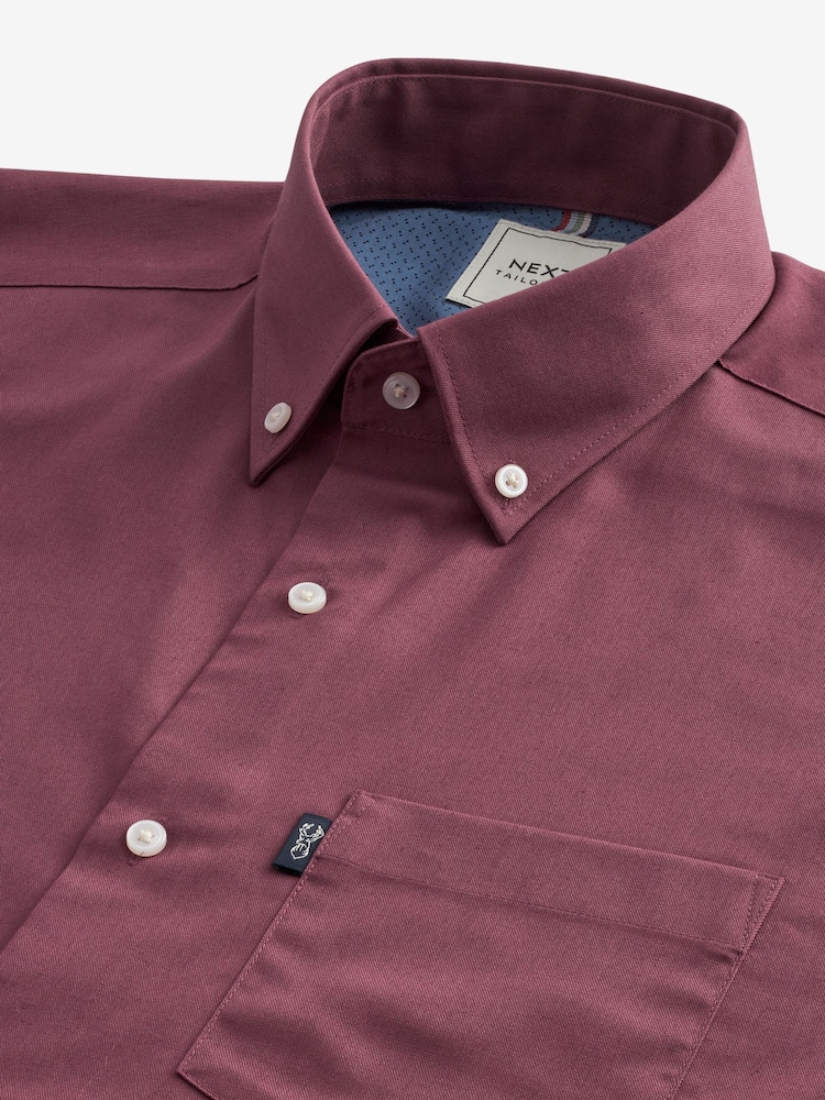 Damson Pink Regular Fit Short Sleeve Easy Iron Button Down Oxford Shirt - Image 7 of 7
