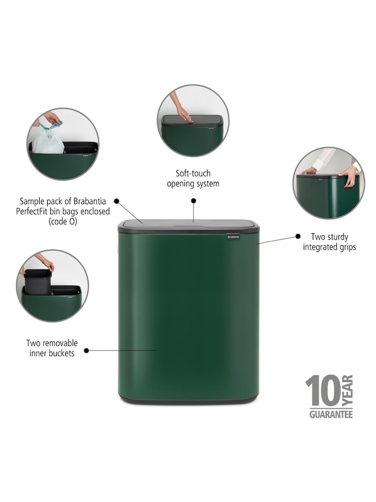 Brabantia Pine Green Bo Touch Double 30L Bin - Image 2 of 6