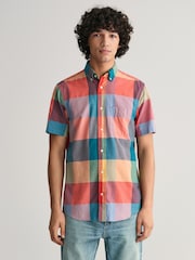 GANT Orange Regular Fit Madras Short Sleeve 100% Cotton Shirt - Image 1 of 6