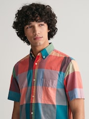 GANT Orange Regular Fit Madras Short Sleeve 100% Cotton Shirt - Image 5 of 6