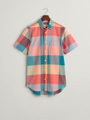 GANT Orange Regular Fit Madras Short Sleeve 100% Cotton Shirt - Image 6 of 6